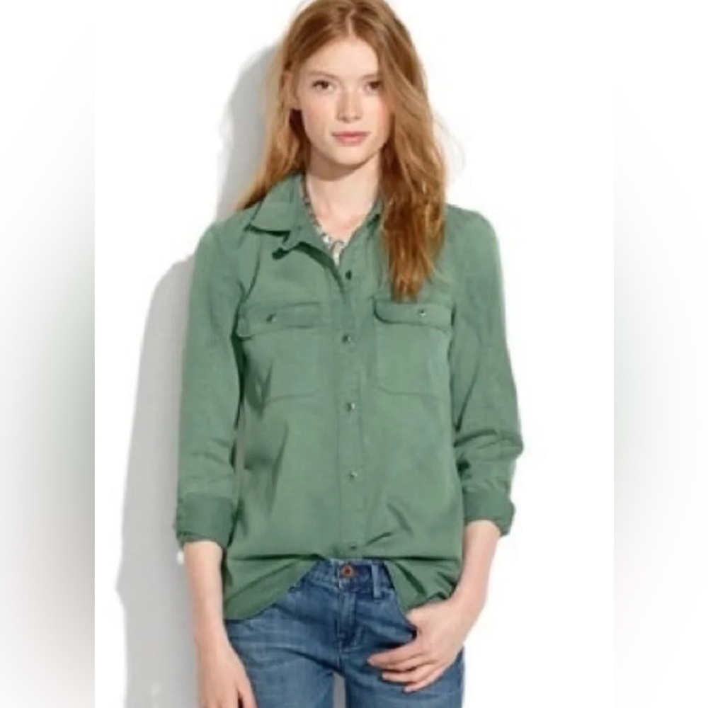 Madewell utility shirt cotton twill green EUC M